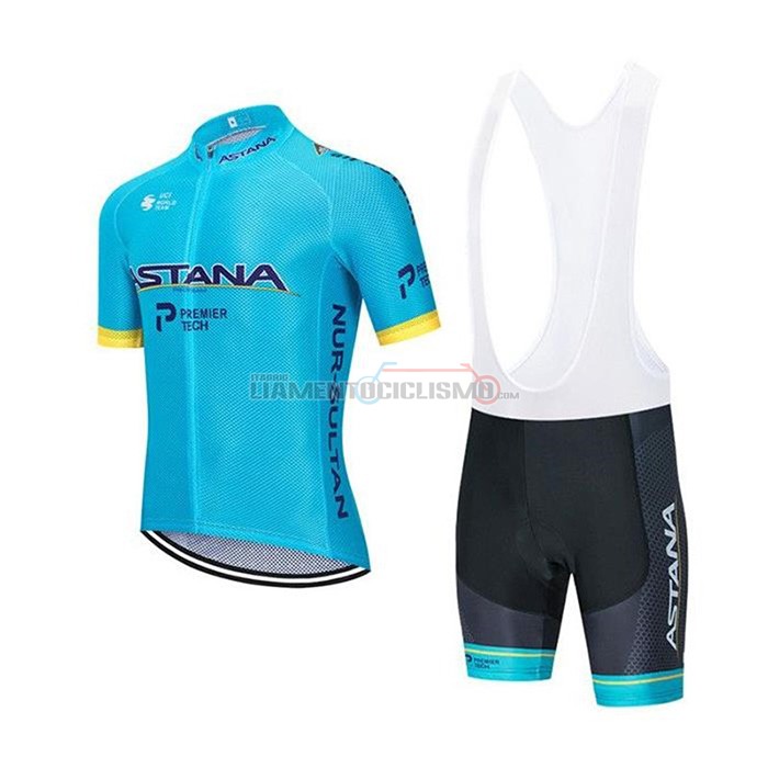 Abbigliamento Ciclismo Astana Manica Corta 2020 Blu Giallo